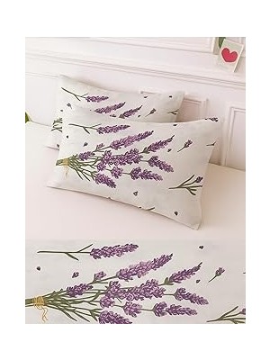 Nacario Ezgi Desenli Pamuklu Yastık Kılıfı, Lavanta Deseni, 50 x 70 Cm, Lila, 2 Adet