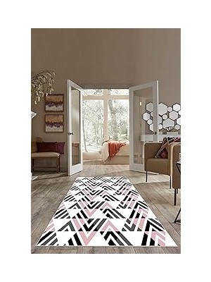Nacario Pelangi Pembe Geometrik Desen Renk Geçili Yıkanabilir Kaymaz Taban Tutmaz Salon Halısı