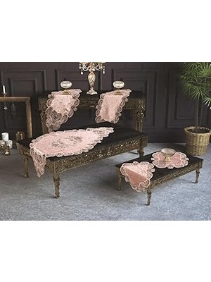 Nacario Çeyiz Diyarı Fransız Güpürlü Yasemin Kadife Salon Takımı 5 Parça Pudra 161757
