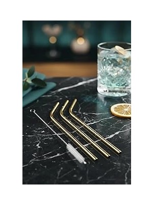 Nacario Miniso 3'lü Metal Pipet Seti – 304 Paslanmaz Çelik – Temizleme Fırçalı