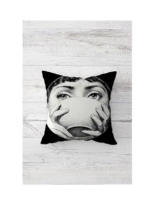 Nacario Pelangi Fornasetti Figürlü Çift Tarafı Baskılı Gizli Fermuarlı Yastık Kılıfı Kırlent Koltuk Yastık