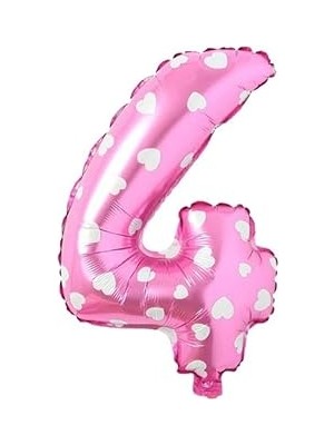 Nacario 4 Rakamlı 16 Inç Pembe Kalpli Folyo Balon 36 cm (Pembe)