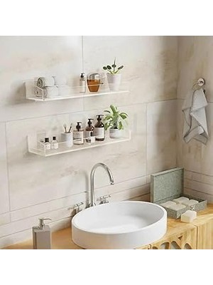 Nacario Arvale 2 Adet Pleksi Hayalet Raf | Banyo Mutfak Düzenleyici Kendinden Yapışkanlı Vidalı Raf - 40 cm