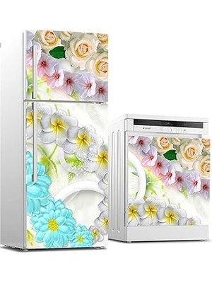 Nacario Buzdolabı Bulaşık Makinası Beyaz Eşya Sticker Kaplama Renkli Çiçekler