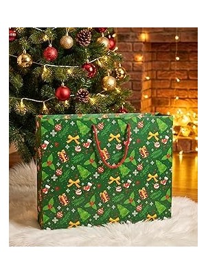 Nacario Yılbaşı Temalı Hediye Çantası - Sert Karton Çanta Hediyelik Yüksek Kalite Poşet Noel Konsept Ambala