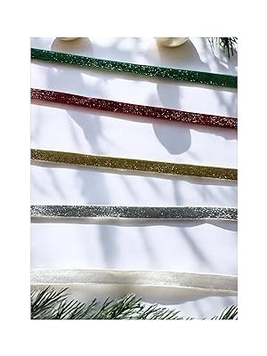 Nacario Yılbaşı Glitter Kurdele Seti, Yeşil, Kırmızı, Altın, Gümüş Beyaz, Dekoratif Parlak Şeritler, 5 P