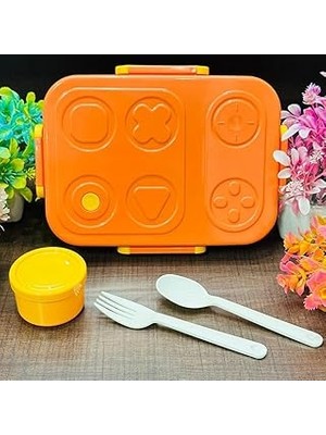 Nacario Beslenme Kutusu Paslanmaz Çelik - 830 ml 3 Bölmeli Renkli Desenli Çocuk Beslenme Kabı (Turuncu)