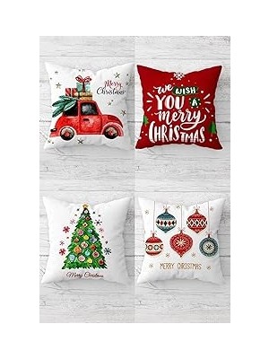 Nacario Pelangi Merry Christmas Gizli Fermuarlı Kırlent Kılıfı Koltuk Yastık Kılıfı TAKIM(4ADET), Çok Renkl