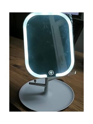 Nacario LED Işıklı Makyaj Aynası 3 Modlu USB Şarjlı Beyaz Kare Taşınabilir Açı Ayarlı Güzellik Ayna x 14