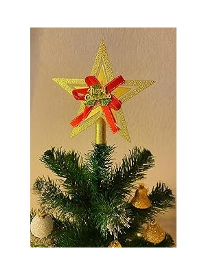 Nacario Yılbaşı Ağacı Yıldızı Gold Kurdelalı Merry Christmas Yazılı Yılbaşı Süsü