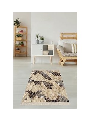 Nacario Pelangi Dijital Baskı Yıkanabilir Kaymaz Taban Salon Halısı Yolluk, Kahverengi 40 x 40