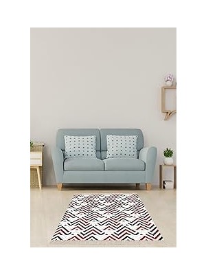 Nacario Pelangi Bordo Geometrik Zigzag Desenli Dijital Baskı Yıkanabilir Kaymaz Taban Klasik Salon Halısı,