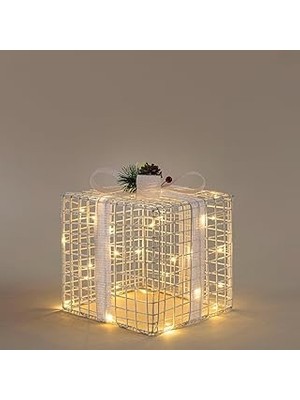 Nacario Cristy Ledli Yılbaşı Hediye Kutusu Dekor 25 cm Beyaz