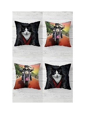Nacario Pelangi Karizma Motorlu Desen Gizli Fermuarlı Kırlent Kılıfı Koltuk Yastık Kılıfı Takım(4