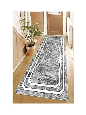 Nacario Pelangi Mermer Desenli Dijital Baskı Yıkanabilir Kaymaz Taban Salon Halı Yolluk, Gri 80 x 2