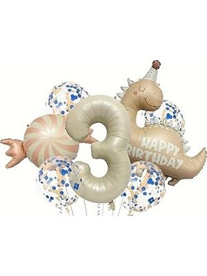 Nacario Şapkali Dinazor Folyolu Yaş Balon Set, 1