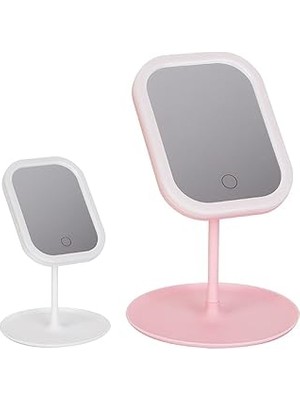 Nacario LED Işıklı Makyaj Aynası Masa Üstü 3 Modlu Sarj Edilebilir (Pembe, Kare)