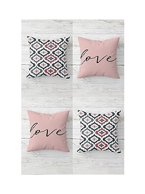 Nacario Pelangi Love Yazılı Renkli Beşgenler Desen Gizli Fermuarlı Kırlent Kılıfı Koltuk Yastık Kılıfı Takı