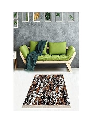 Nacario Pelangi Leopar Desenli Dijital Baskı Yıkanabilir Kaymaz Taban Halısı, Kahverengi 160 x 350