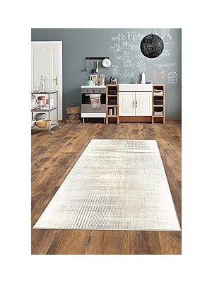 Nacario Pelangi Krem Abstract Desen Yıkanabilir Kaymaz Taban Tutmaz Salon Halısı Yolluk, Kre