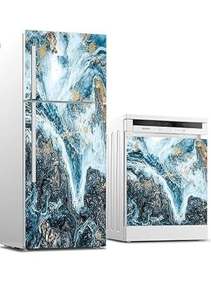 Nacario Buzdolabı Bulaşık Makinası Beyaz Eşya Sticker Kaplama Soyut Mermer