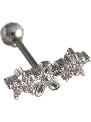 Nacario 316L Çelik Gümüş Renk Zirkon Taşlı Çiçek Tragus Piercing - TJ-PR1247