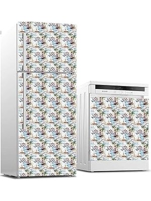 Nacario Buzdolabı Bulaşık Makinası Beyaz Eşya Sticker Kaplama Deniz Kule