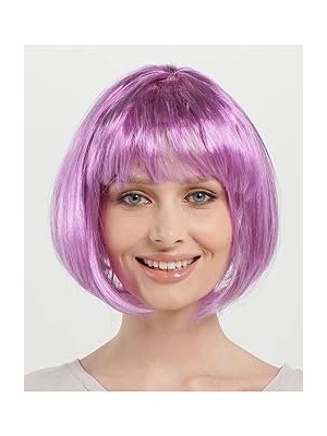 Nacario Pembe Düz Kesim Küt Parti Peruğu, Tek Ebat, SMR-D026AVNMUSTRAN, Pembe
