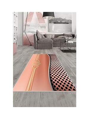 Nacario Pelangi Pembe Gold Şeritli Yıkanabilir Kaymaz Taban Tutmaz Salon Halısı Yolluk, Pemb