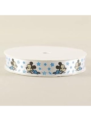 Nacario Bebek Mickey Mouse Temalı Beyaz Saten Kurdela 1.5 Cm. x 10 Metre