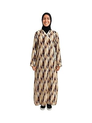 Nacario Zigzag Desenli Kruvaze Namaz Elbisesi –%100 Viskon, Yandan Bağlamalı, Rahat Kalıp, 36–46 Beden (Kah