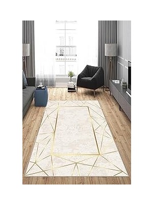 Nacario Pelangi Vizon Gold Işleme Kenarlı Yıkanabilir Kaymaz Taban Tutmaz Salon Halısı Yollu