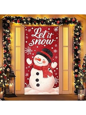 Nacario Blissyard Merry Christmas Kapı Örtüsü 171 x 71 cm Tatil Ön Sundurma Kapı Afiş Dekorasyon Kış Kırmız