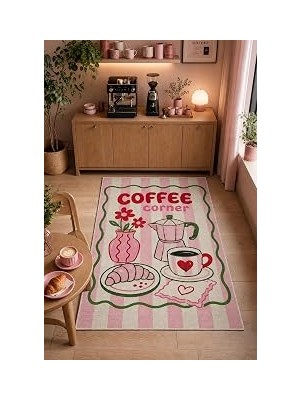 Nacario Blend Kahve Köşesi Şönil Halı Kaymaz Yıkanabilir Dekoratif Salon Mutfak Halısı 200X300 cm