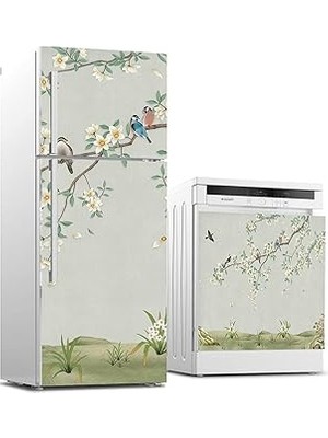 Nacario Buzdolabı Bulaşık Makinası Beyaz Eşya Sticker Kaplama 3D Ağaç Kuşlar