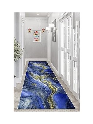 Nacario Pelangi Gold Detaylı Okyanus Esintili Dijital Baskı Yıkanabilir Salon Halı, Lacivert 80 x 60