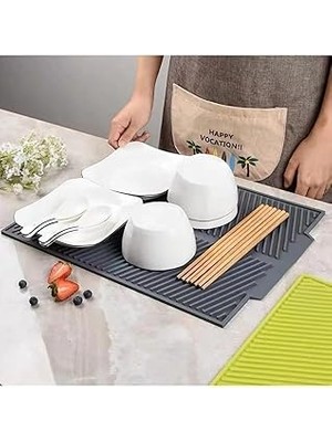 Nacario Büyük Boy Silikon Su Toplamaz Bulaşık Kurutma Matı Bulaşıklık - Bulaşık Altlığı 44 x 33 Cm, Antrasi