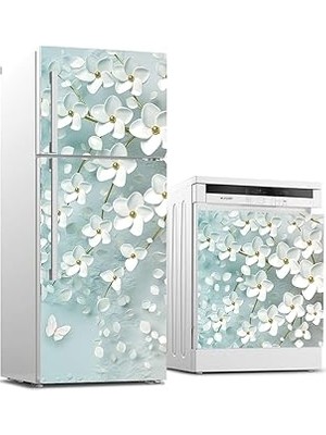 Nacario Buzdolabı Bulaşık Makinası Beyaz Eşya Sticker Kaplama 3D Mavimsi Ağaç
