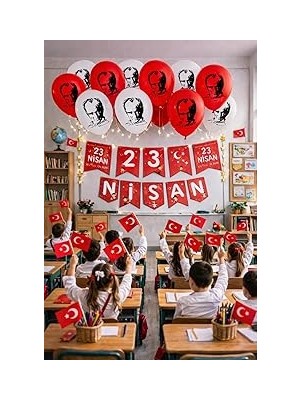Nacario 23 Nisan Dekoratif Süsü Flama Okul Süsü, Atatürklü Benner, Türk Bayrağı Pano Süsleri 2026