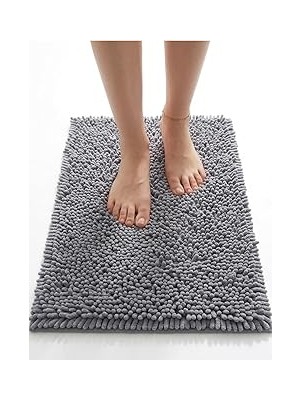 Nacario Şönil Banyo Paspası, Mikro Elyaf, Beyaz, 40X60 cm Banyo Halısı, Uzun Tüylü, Yüksek Emicilik, Makine