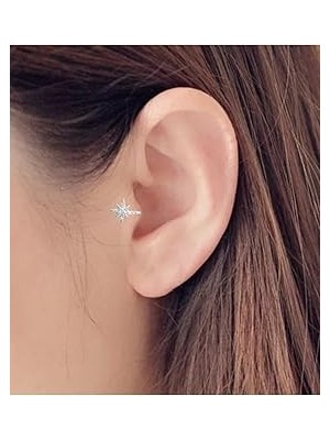 Nacario 925 Ayar Gümüş Deliksiz Sıkıştırma Küpe Piercing, Gümüş