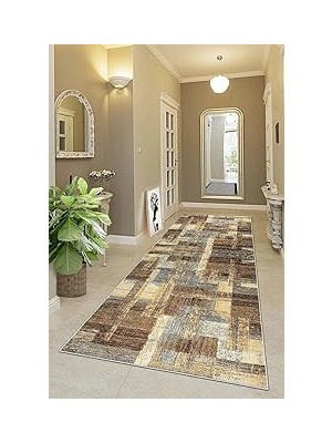 Nacario Pelangi Kilim Desenli Dijital Baskı Yıkanabilir Kaymaz Taban Etnik Salon Halısı Yolluk, Bej 80 x