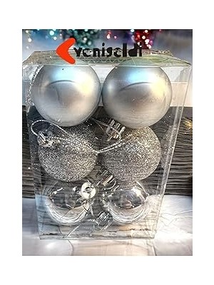 Nacario Yenigeldi 6 Adet Gümüş Renk 5 cm Yılbaşı Topu, Noel Topu, Çam Ağacı Topu, Süs Topu T-48, Gümüş