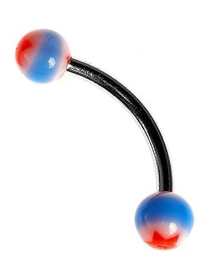 Nacario Rouge Moulin Curved Barbel 316 L Bioplast Kaş Piercing TDGR00846, Mavi-Kırmızı