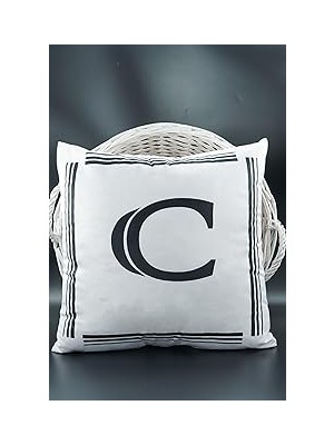 Nacario Asdiva Harfli Kırlent Kılıfı Kadife 43X43 cm Çift Taraflı C Harfi Desenli Evlilik Teklifi Doğu