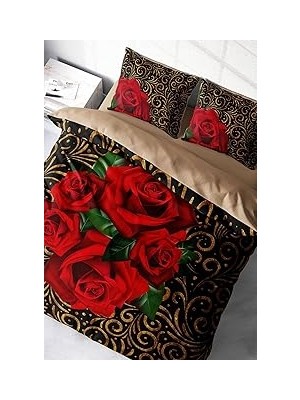 Nacario MONOHOME%100 Pamuk Saten Çift Kişilik Nevresim Takımı Gold & Roses - Kırmızı Gold, MONOHOME38687