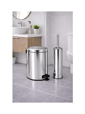 Nacario Sas Haus Krom 2'li Banyo Seti - Metal Kovası 3 Lt Wc Fırçası Takımı Elit 7200