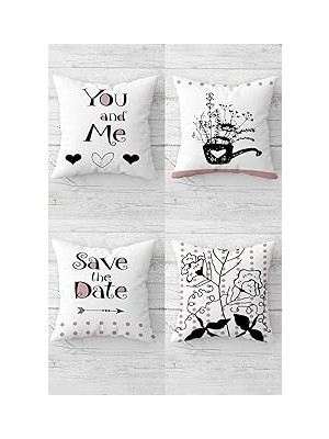 Nacario Pelangi You And Me Sevgililer Günü Gizli Fermuarlı Kırlent Kılıfı Koltuk Yastık Kılıfı TAKIM(4ADET)