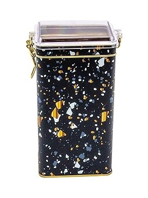 Nacario EVLE-ER053-1H Terrazzo Black Desenli Dikdörtgen Metal Saklama Kabı 8X10 cm (Terrazzo Black)