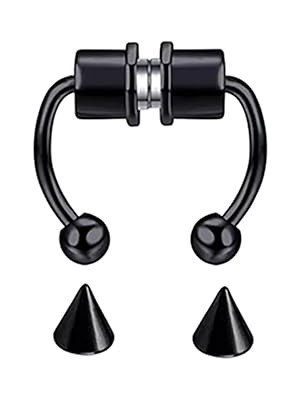 Nacario Deliksiz Mıknatıslı Lip Boynuz Piercing Septum, Siyah, 2,2